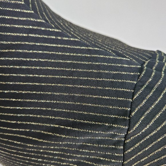 fitted sexy long sleeve, high neck shirt Black with gold shimmer stripes Med - Picture 2 of 4